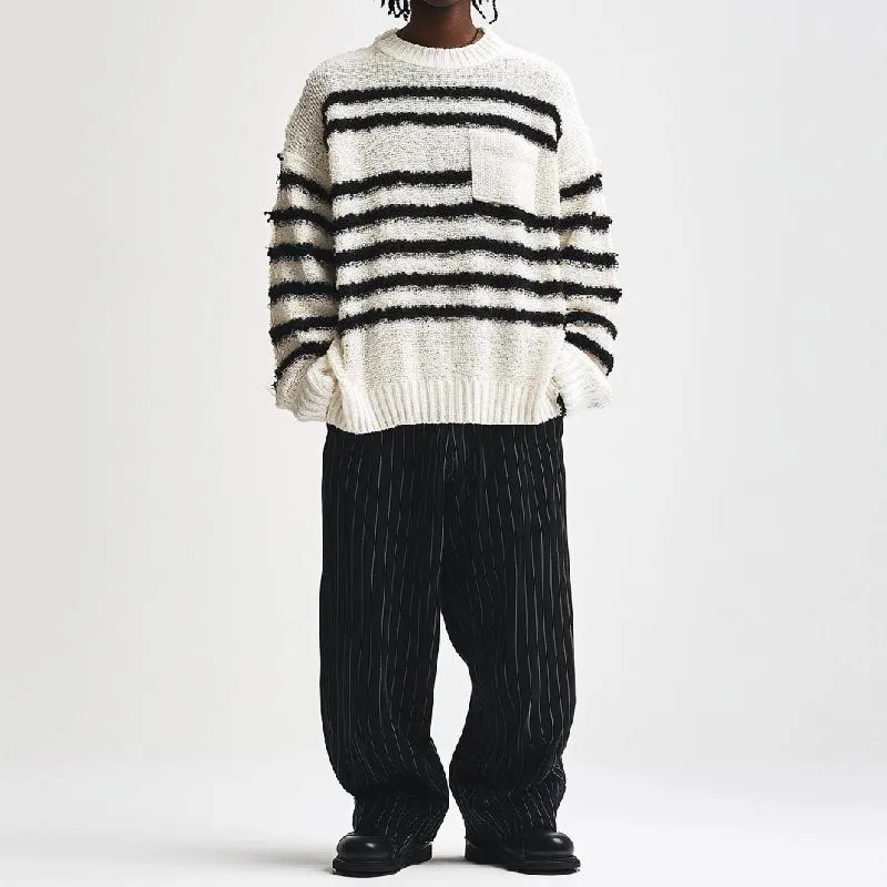 Men's Casual Colorblock Striped Round Neck Patch Pocket Loose Knit Sweater 87813549M sold by Manly product image thumbnail 3