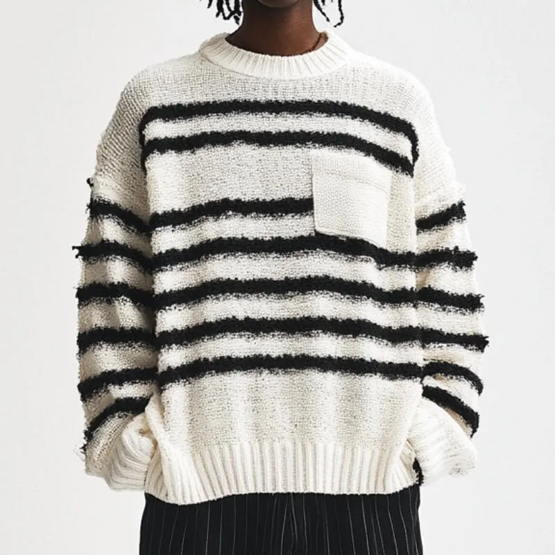 Men's Casual Colorblock Striped Round Neck Patch Pocket Loose Knit Sweater 87813549M sold by Manly product image thumbnail 2