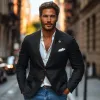 Men's Casual Cotton Linen Peaked Lapel Single-breasted Slim-fit Blazer 21926028M sold by Manly