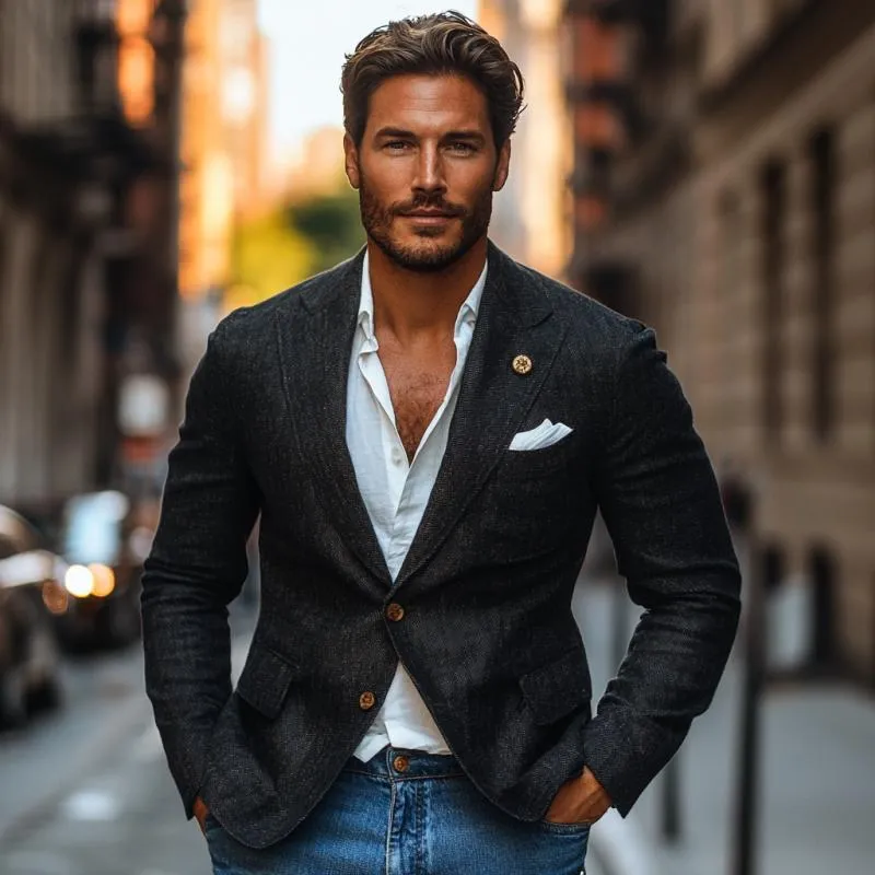 Men's Casual Cotton Linen Peaked Lapel Single-breasted Slim-fit Blazer 21926028M sold by Manly product image thumbnail 3