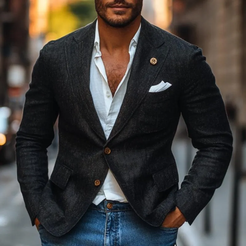 Men's Casual Cotton Linen Peaked Lapel Single-breasted Slim-fit Blazer 21926028M sold by Manly product image thumbnail 2