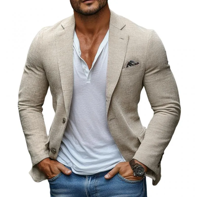 Men's Casual Cotton Linen Notch Lapel Single-breasted Slim-fit Blazer 49993647M sold by Manly