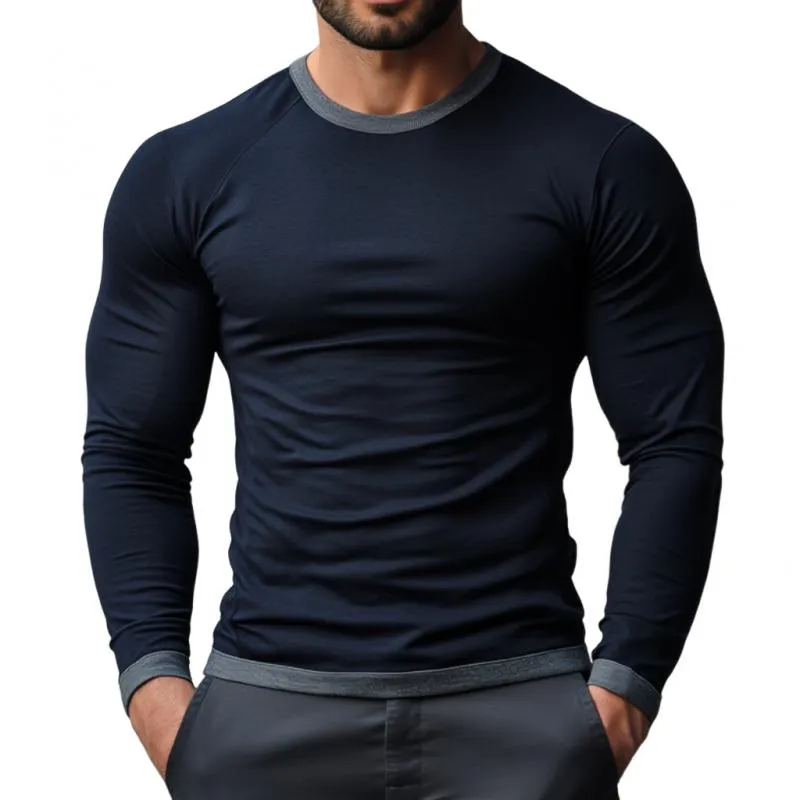 Men's Casual Colorblock Patchwork Round Neck Tight Long Sleeve T-shirt 66213888M sold by Manly