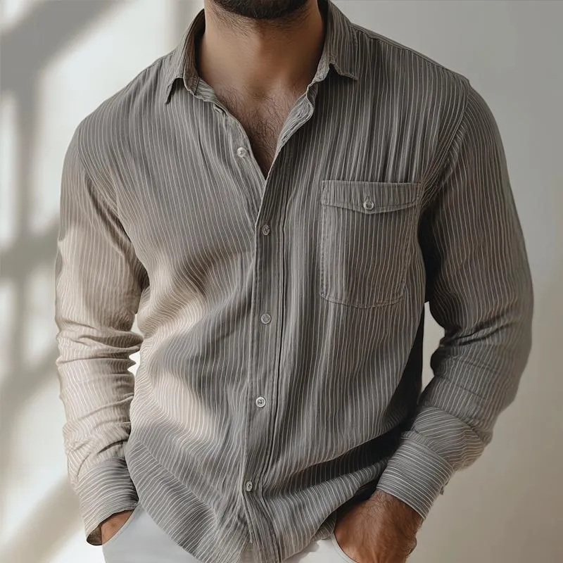 Men's Fashion Striped Lapel Chest Pocket Long Sleeve Shirt 98132758Z sold by Manly product image thumbnail 2