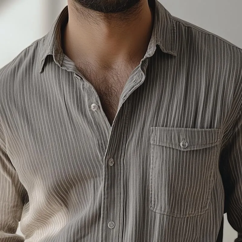 Men's Fashion Striped Lapel Chest Pocket Long Sleeve Shirt 98132758Z sold by Manly product image thumbnail 3