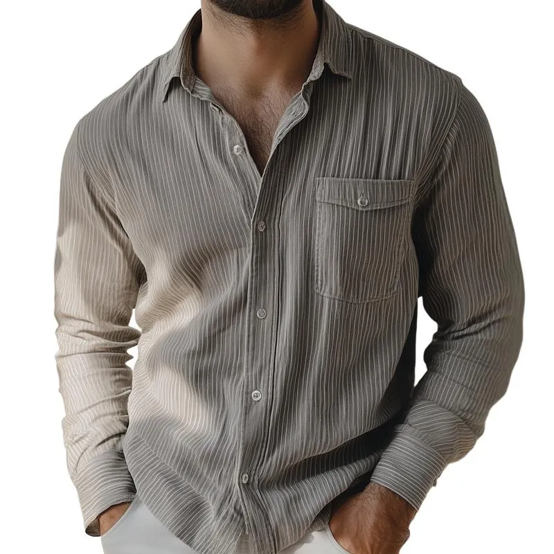 Men's Fashion Striped Lapel Chest Pocket Long Sleeve Shirt 98132758Z sold by Manly