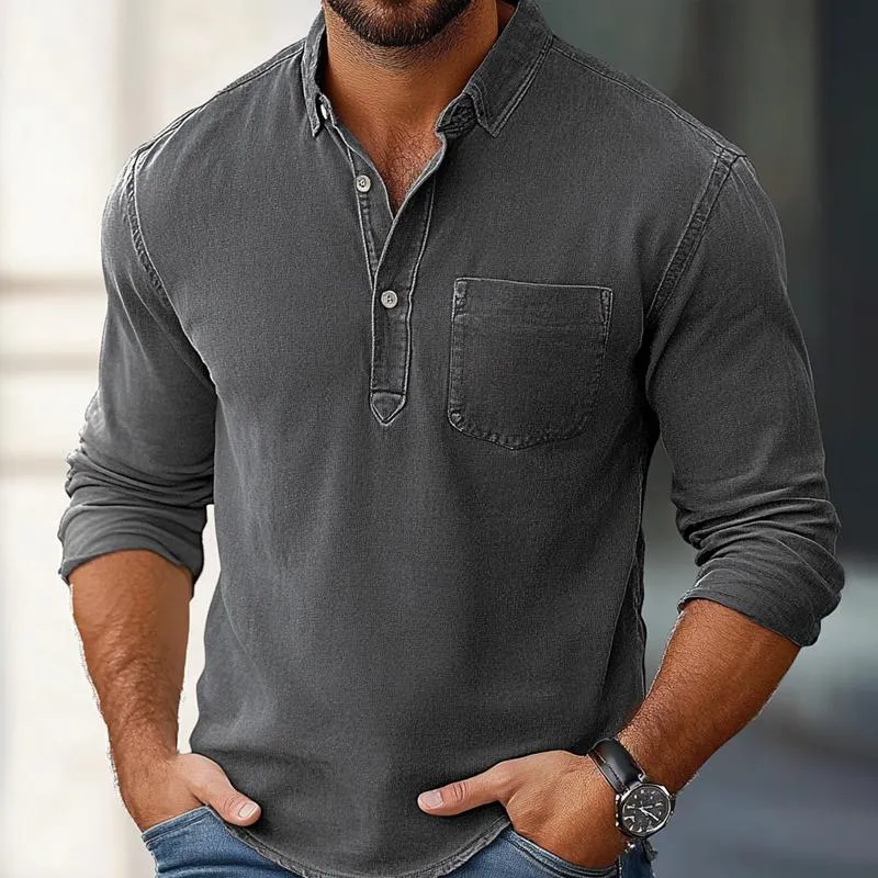 Men's Solid Color Lapel Long Sleeve Polo Shirt 10587468Z sold by Manly product image thumbnail 2