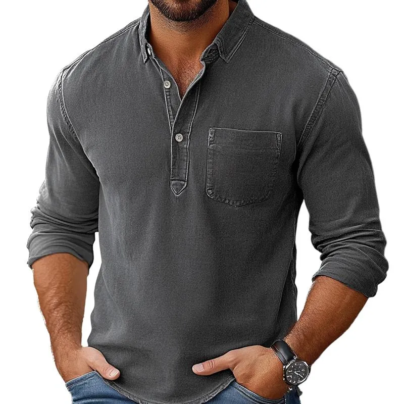 Men's Solid Color Lapel Long Sleeve Polo Shirt 10587468Z sold by Manly