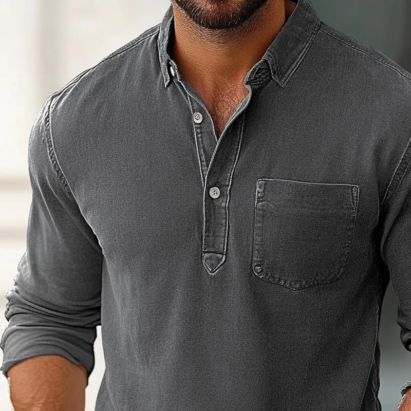 Men's Solid Color Lapel Long Sleeve Polo Shirt 10587468Z sold by Manly product image thumbnail 3