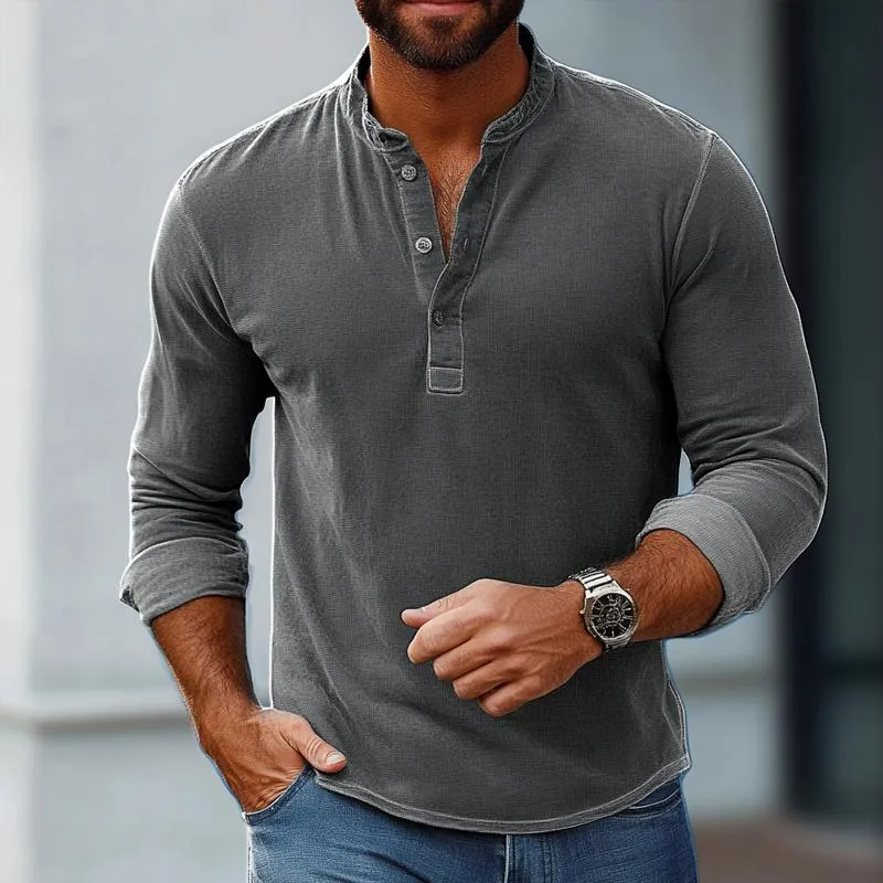 Men's Fashion Solid Color Henley Collar Long Sleeve Casual T-shirt 42135173Z sold by Manly product image thumbnail 2