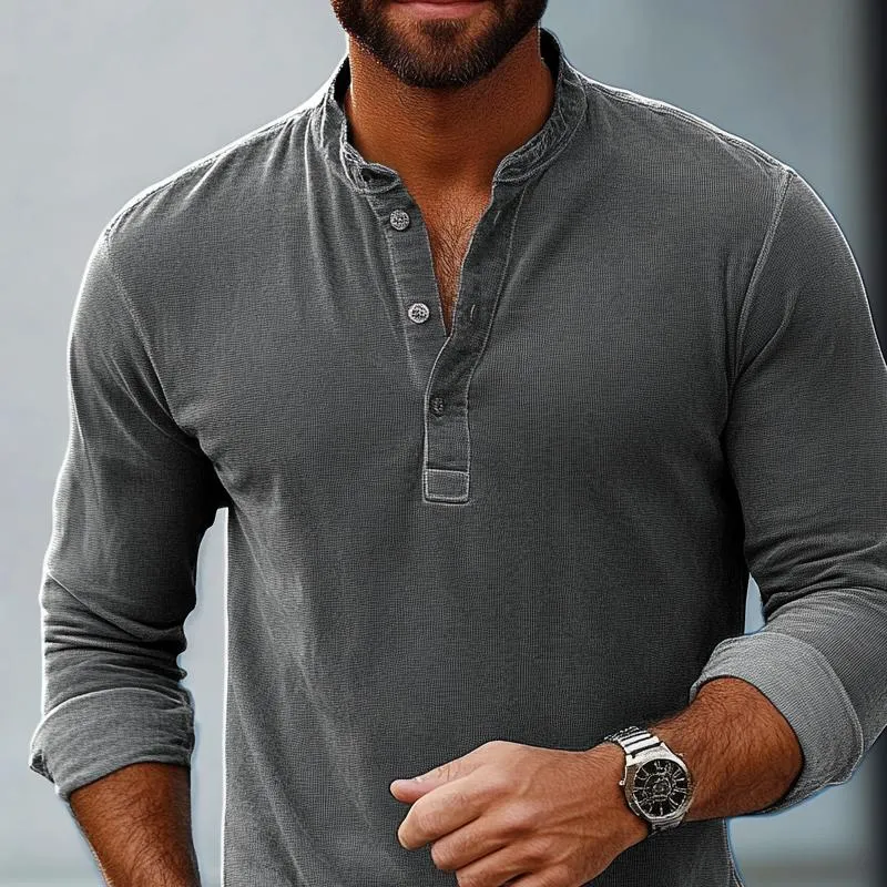 Men's Fashion Solid Color Henley Collar Long Sleeve Casual T-shirt 42135173Z sold by Manly product image thumbnail 3