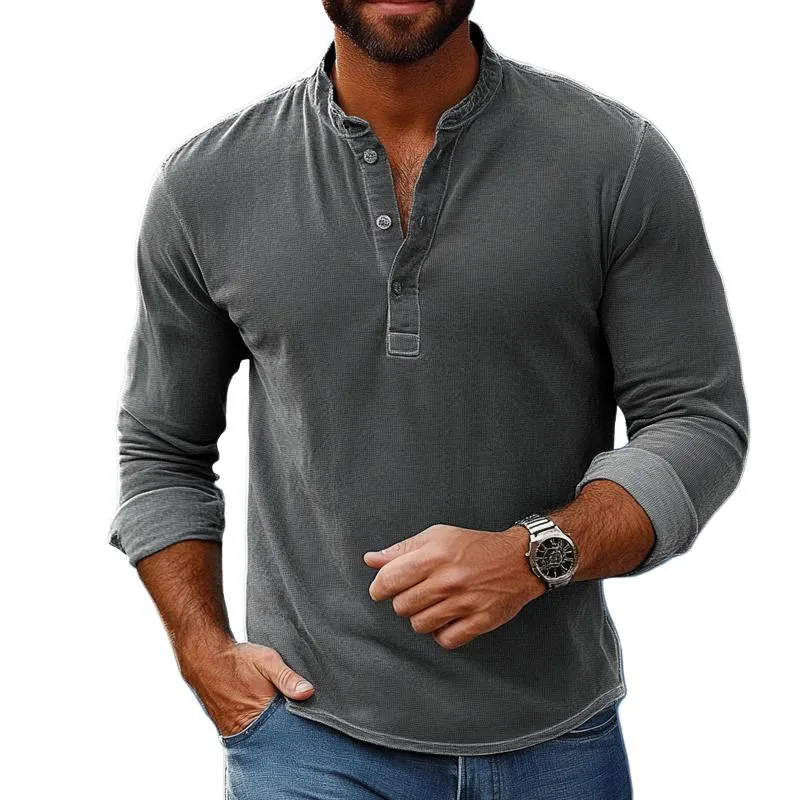 Men's Fashion Solid Color Henley Collar Long Sleeve Casual T-shirt 42135173Z sold by Manly