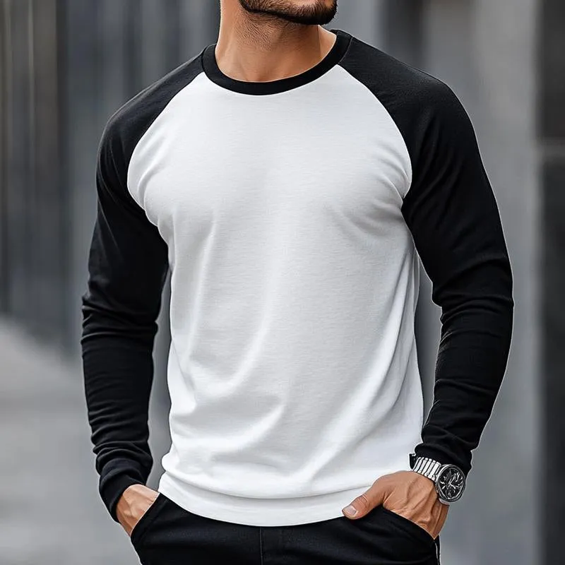 Men's Retro Casual Colorblock Round Neck Long Sleeve T-Shirt 40197819TO sold by Manly product image thumbnail 2