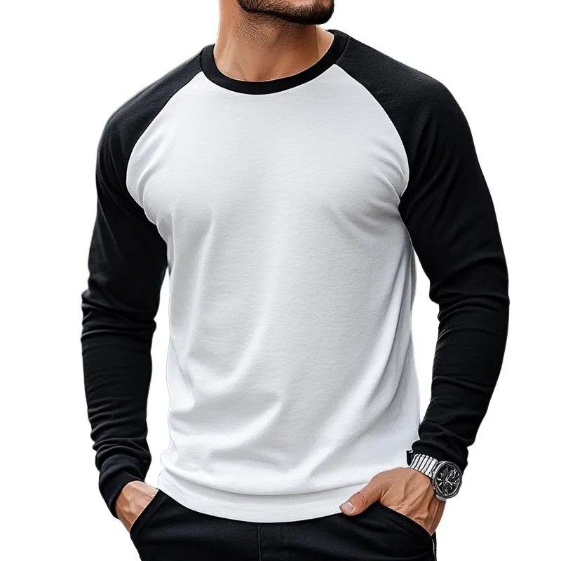 Men's Retro Casual Colorblock Round Neck Long Sleeve T-Shirt 40197819TO sold by Manly