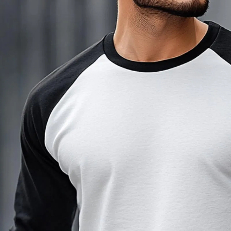 Men's Retro Casual Colorblock Round Neck Long Sleeve T-Shirt 40197819TO sold by Manly product image thumbnail 3