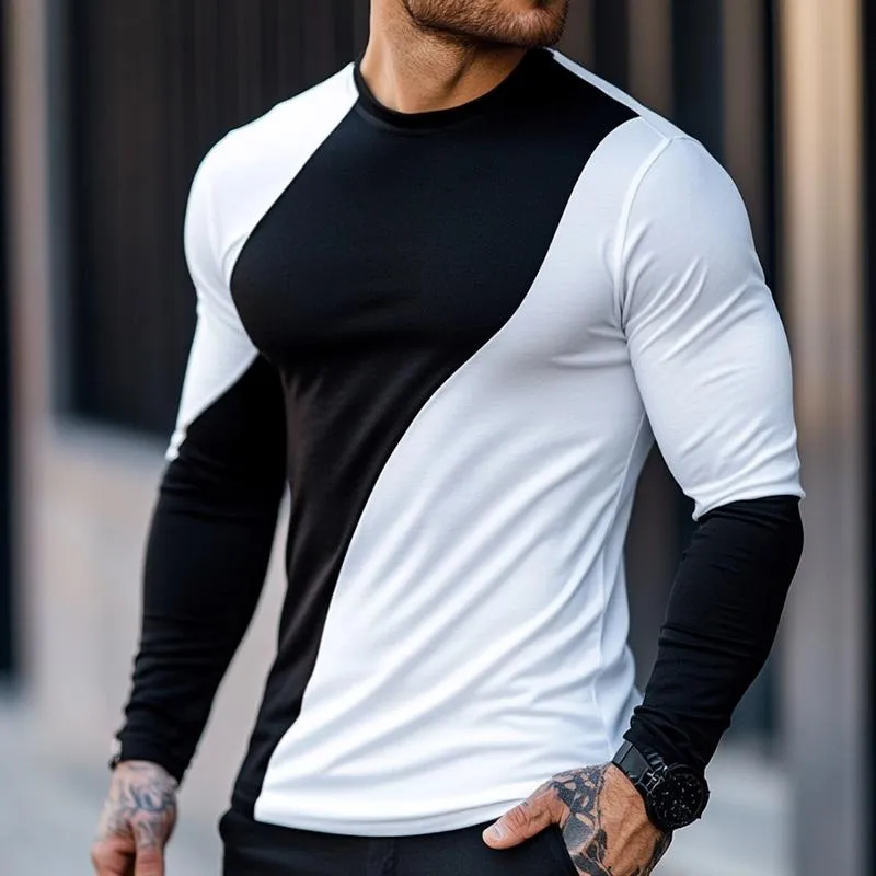 Men's Retro Casual Colorblock Round Neck Long Sleeve T-Shirt 51996048TO sold by Manly product image thumbnail 2