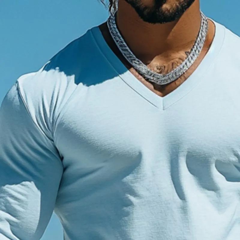 Men's Retro Casual Solid Color V-Neck Long Sleeve T-Shirt 34497200TO sold by Manly product image thumbnail 3