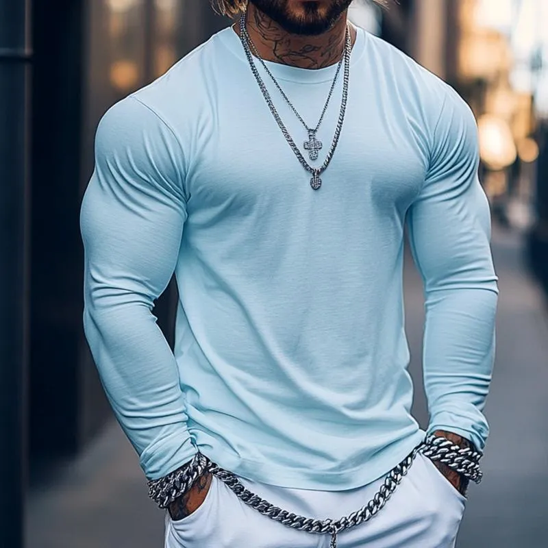 Men's Retro Casual Solid Color Round Neck Long Sleeve T-Shirt 17729473TO sold by Manly product image thumbnail 2