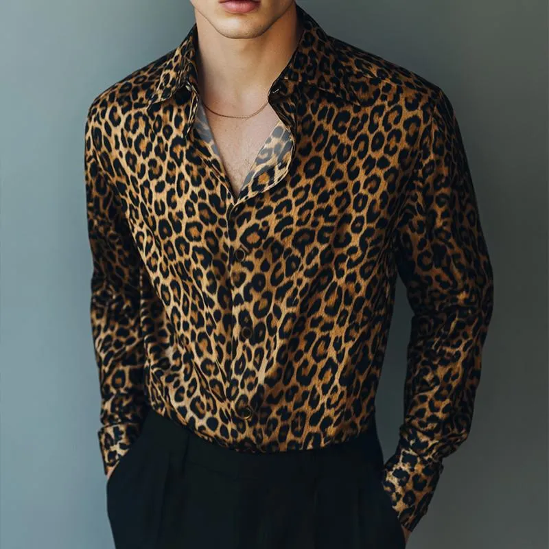 Men's Retro Casual Leopard Print Lapel Long Sleeve Shirt 53775286TO sold by Manly product image thumbnail 2