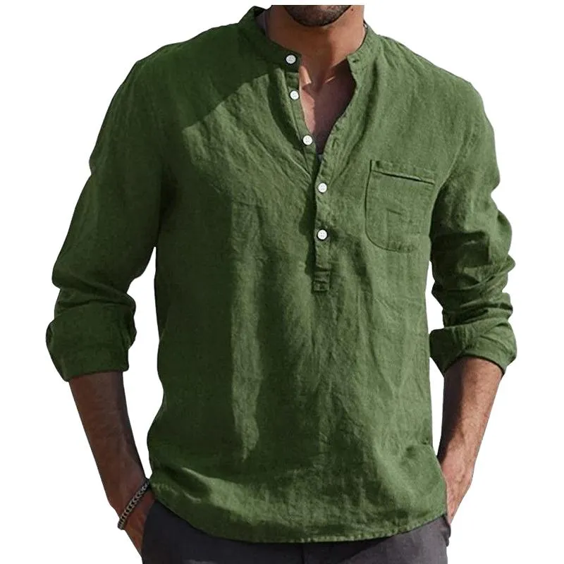 Men's Casual Solid Color Long Sleeve Henley Shirt 76711141F sold by Manly