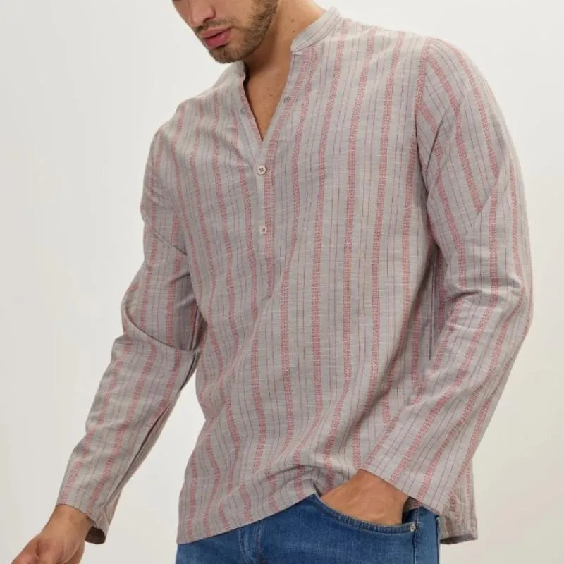 Men's Stylish Striped Long Sleeve Henley Shirt 30689900F sold by Manly product image thumbnail 2