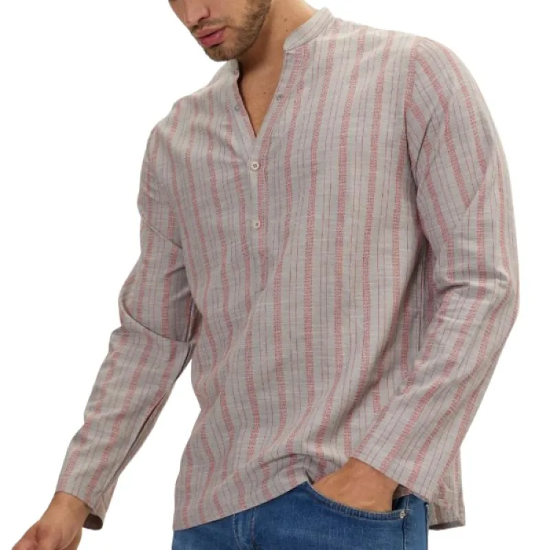Men's Stylish Striped Long Sleeve Henley Shirt 30689900F sold by Manly