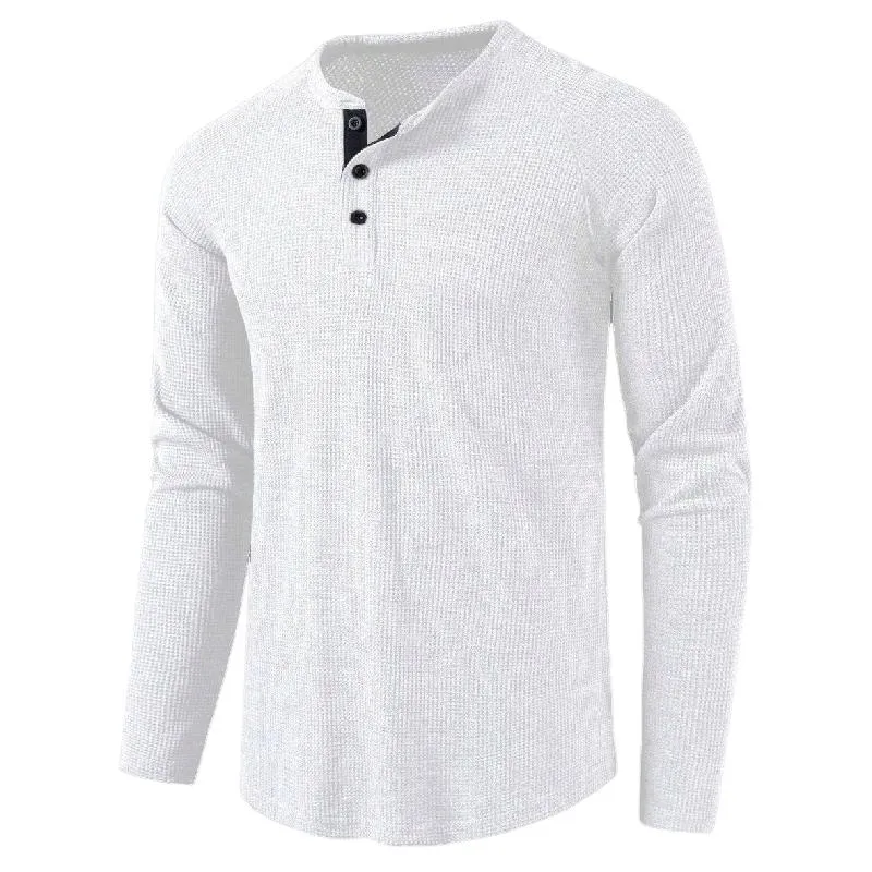 Men's All-match Solid Color Long-sleeved Henley Shirt 42688827F sold by Manly