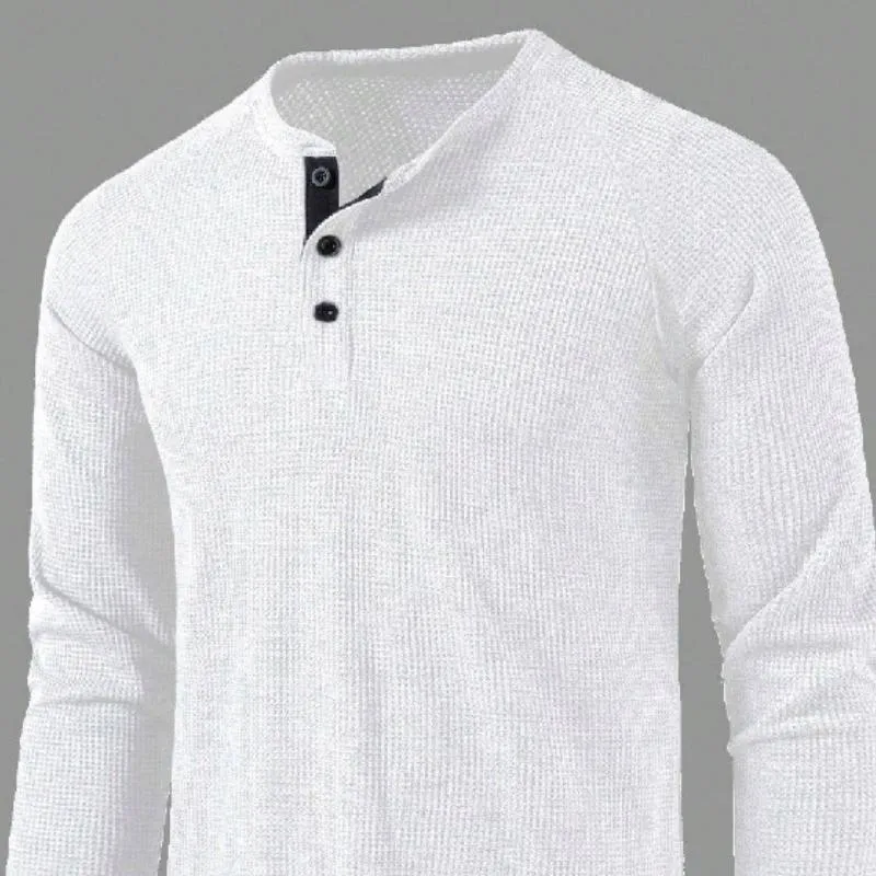 Men's All-match Solid Color Long-sleeved Henley Shirt 42688827F sold by Manly product image thumbnail 2