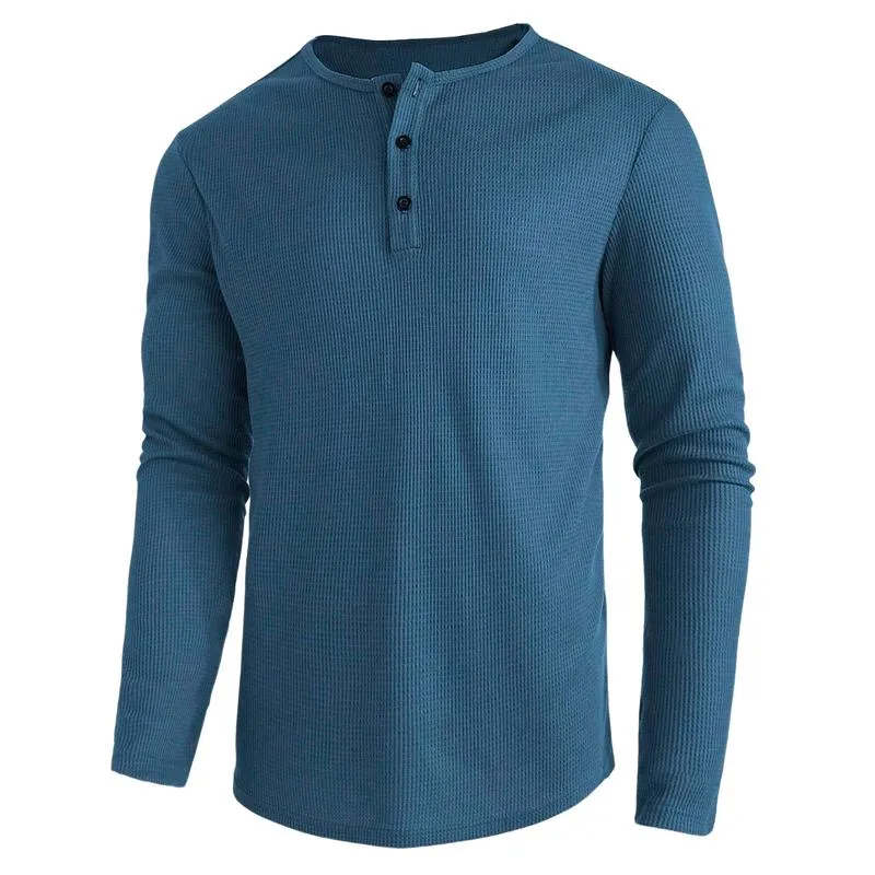 Men's Casual Henley Neck Waffle Long Sleeve T-Shirt 08628831F sold by Manly