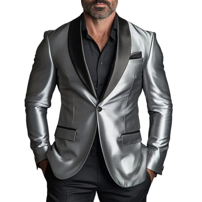 Men's Vintage Fashion Satin Stitching One Button Blazer 68460124Y sold by Manly