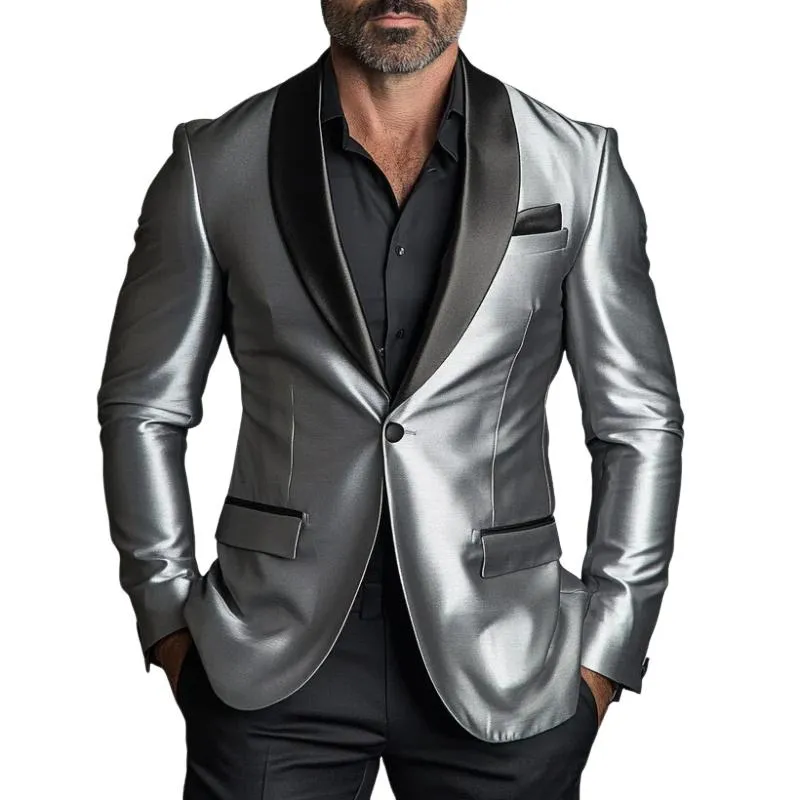 Men's Vintage Fashion Satin Stitching One Button Blazer 68460124Y sold by Manly