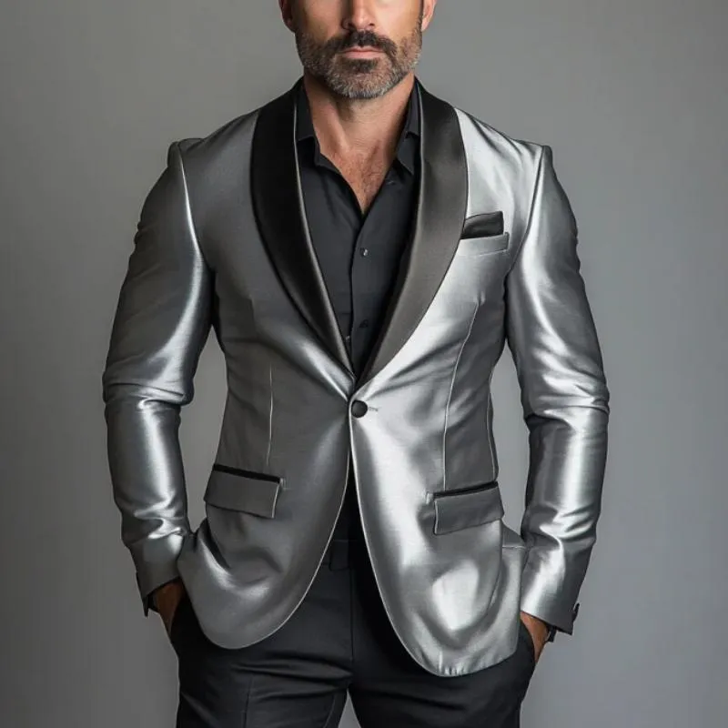 Men's Vintage Fashion Satin Stitching One Button Blazer 68460124Y sold by Manly product image thumbnail 3