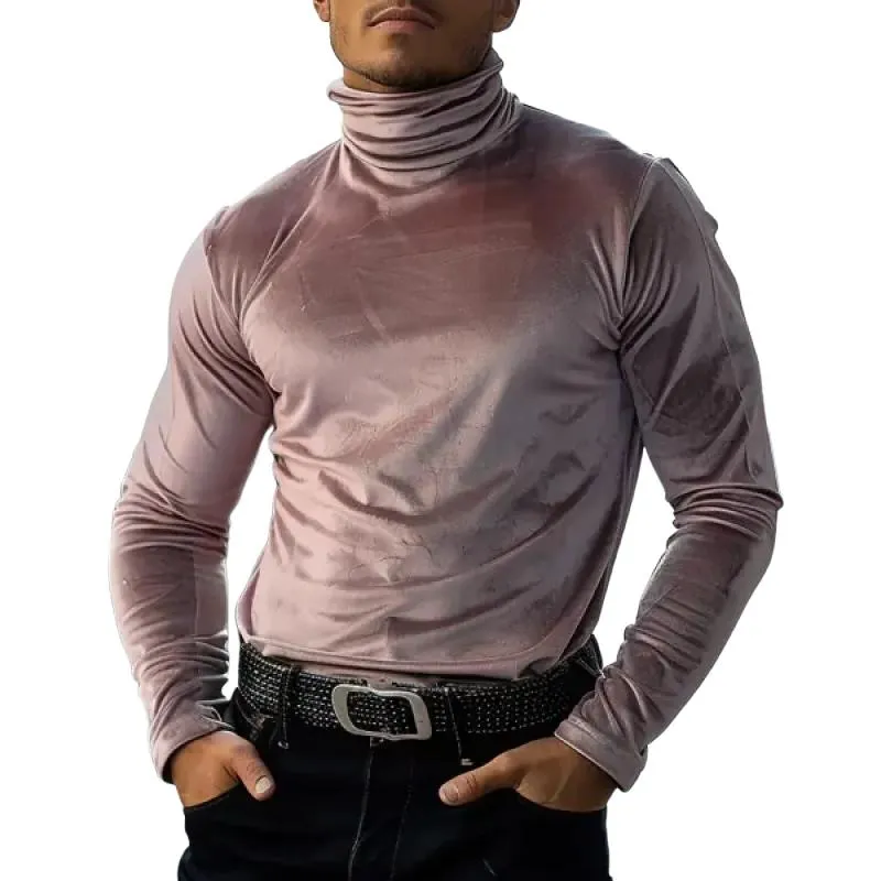 Men's Fashion Velvet Turtleneck Long Sleeve T-shirt 67054737Y sold by Manly