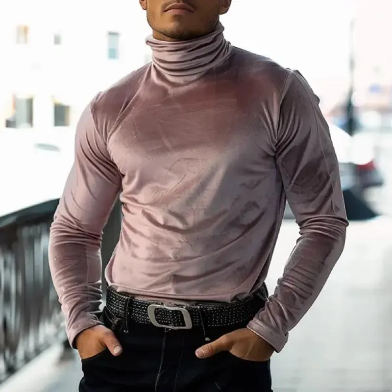 Men's Fashion Velvet Turtleneck Long Sleeve T-shirt 67054737Y sold by Manly product image thumbnail 3