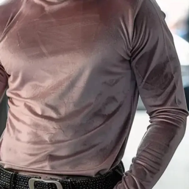 Men's Fashion Velvet Turtleneck Long Sleeve T-shirt 67054737Y sold by Manly product image thumbnail 2