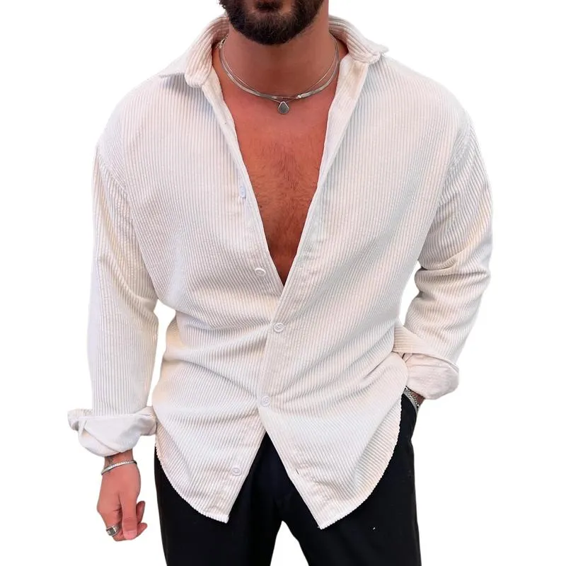 Men's Casual Solid Color Corduroy Long Sleeve Shirt 93107321Y sold by Manly