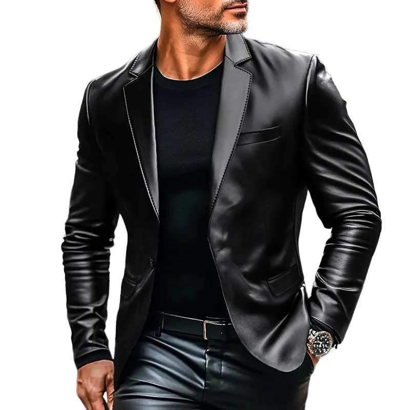Men's Vintage Lapel Single Button Leather Blazer 32559458Y sold by Manly
