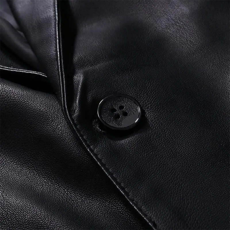 Men's Vintage Lapel Single Button Leather Blazer 32559458Y sold by Manly product image thumbnail 2