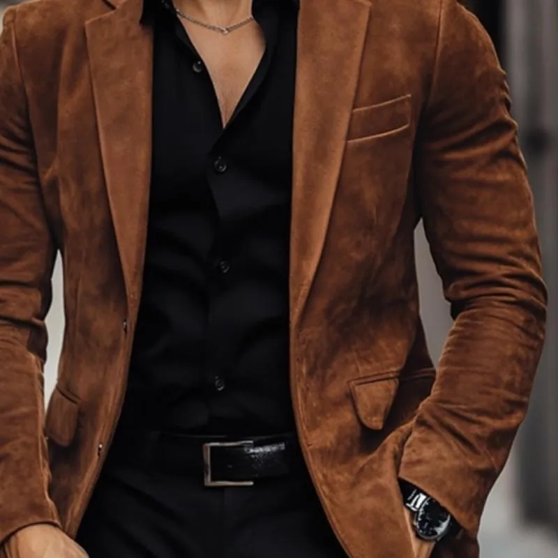 Men's Vintage Lapel Single Button Suede Blazer 79995595Y sold by Manly product image thumbnail 3
