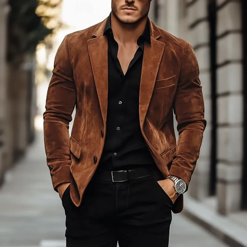 Men's Vintage Lapel Single Button Suede Blazer 79995595Y sold by Manly product image thumbnail 2