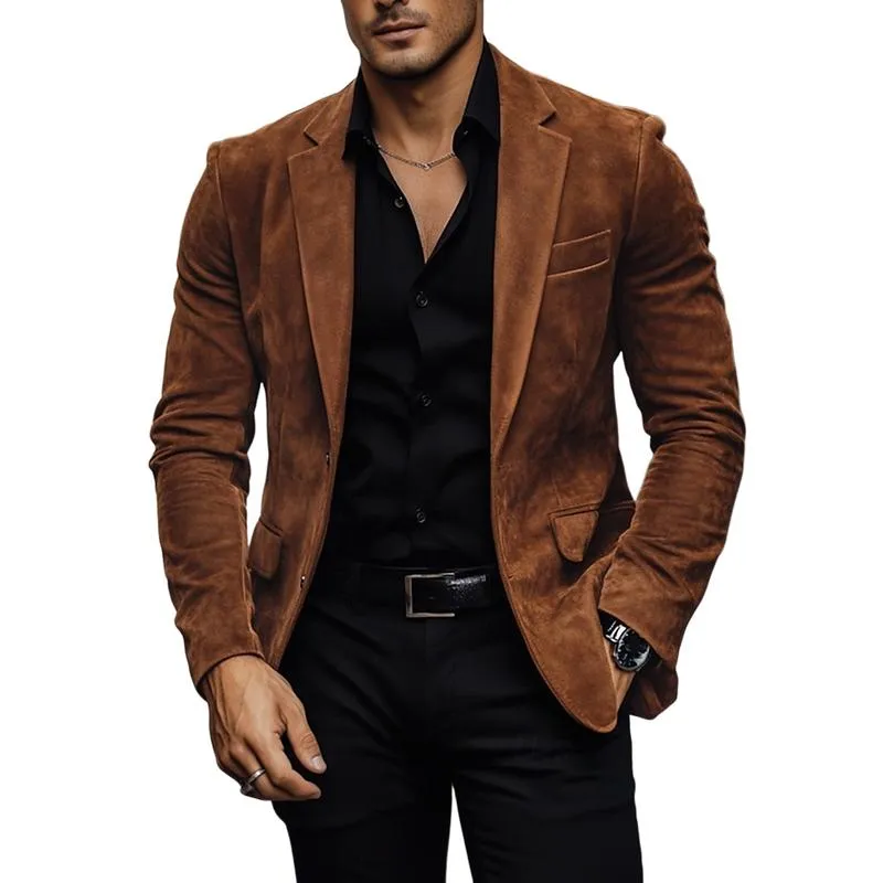 Men's Vintage Lapel Single Button Suede Blazer 79995595Y sold by Manly
