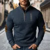 Men's Casual Colorblock Half Zip Stand Collar Long Sleeve Sweatshirt 08301797Y sold by Manly