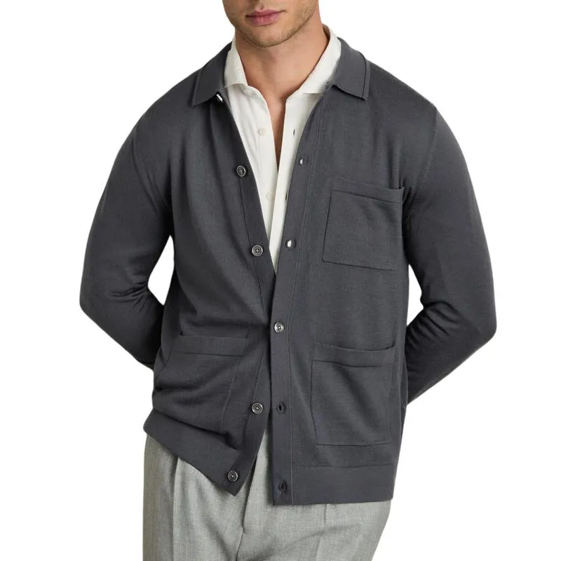 Men's Fashion Solid Color Knit Lapel Multi-Pocket Cardigan 79587768Y sold by Manly
