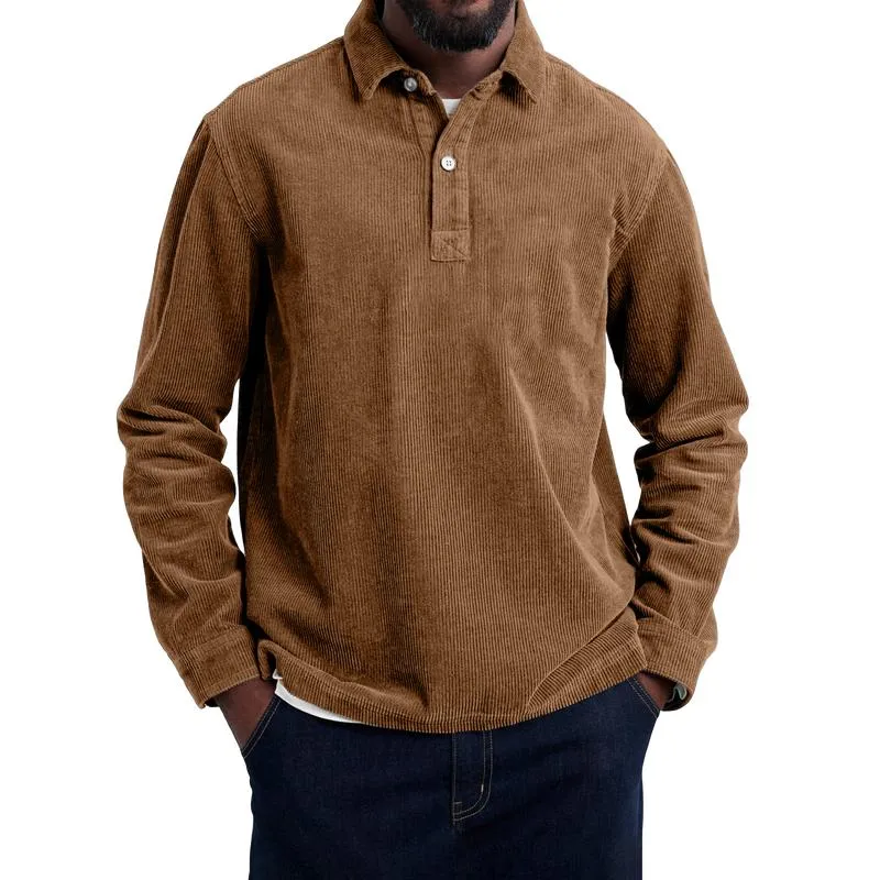 Men's Fashion Corduroy Long Sleeve Polo Shirt 58073577Y sold by Manly