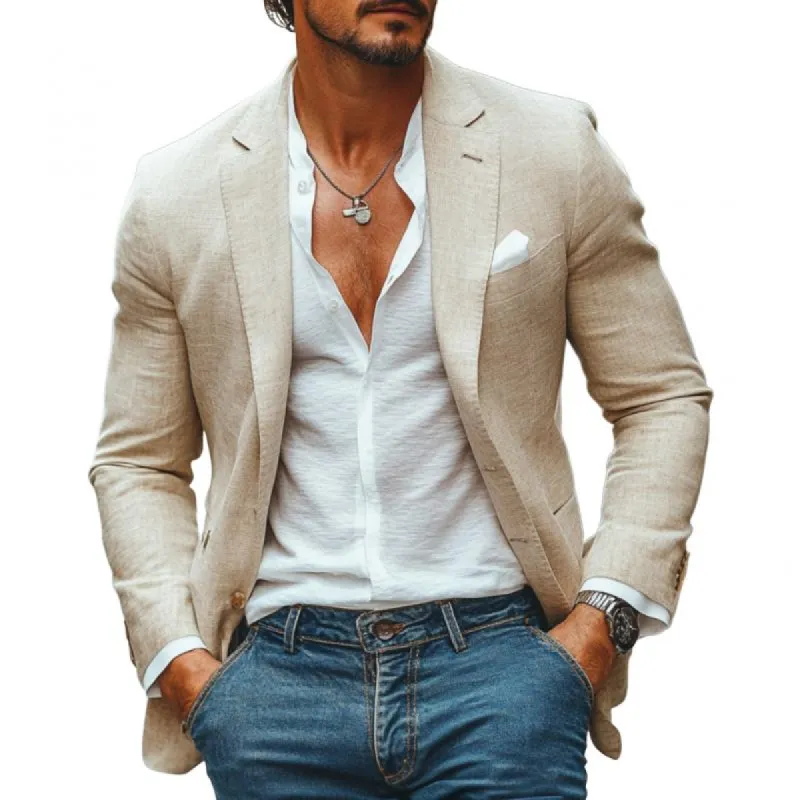 Men's Casual Cotton Linen Notch Lapel Single-breasted Slim-fit Blazer 17499534M sold by Manly