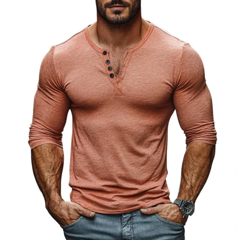 Men's Casual Cotton Blend Henley Collar Slim Fit Long Sleeve T-Shirt 71032669M sold by Manly