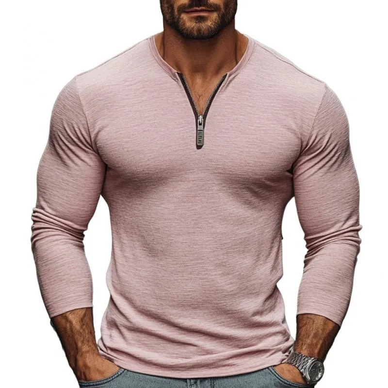 Men's Casual Cotton Blended Zipper Neck Slim Fit Long Sleeve T-Shirt 72739308M sold by Manly