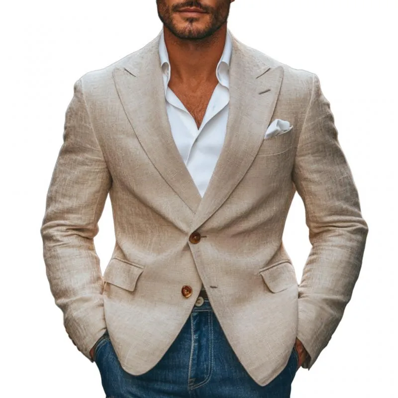 Men's Vintage Cotton Linen Peaked Lapel Single-Breasted Slim-Fit Blazer 08292255M sold by Manly