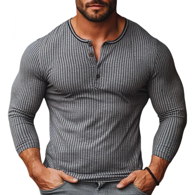Men's Casual Striped Henley Collar Slim Fit Long Sleeve T-Shirt 70706637M sold by Manly