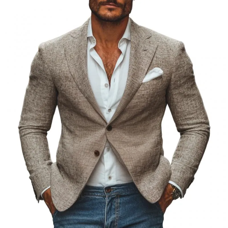 Men's Casual Cotton Linen Notch Lapel Single-breasted Slim-fit Blazer 54279361M sold by Manly